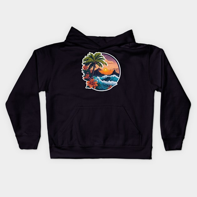 Palm trees in a beach Kids Hoodie by jzone_05